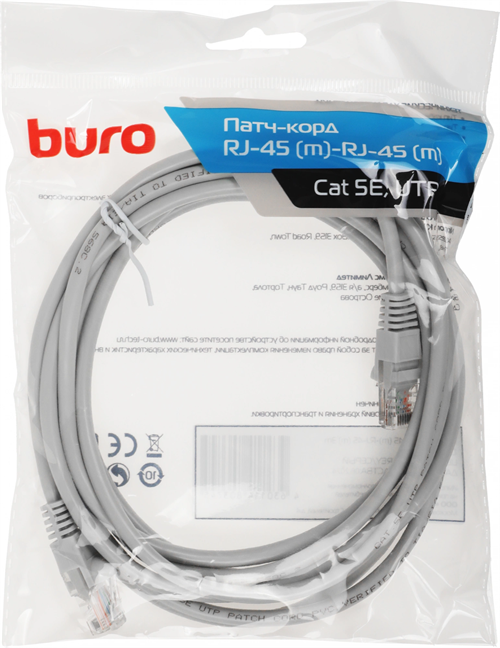 Патч-корд Buro UTP-5E-3M-G UTP 4 пары cat.5E CCA molded 3м серый RJ-45 (m)-RJ-45 (m) UTP-5E-3M-G