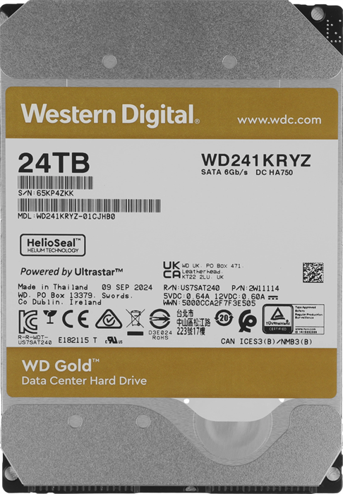 Жесткий диск WD SATA-III 24TB WD241KRYZ Server Gold 512E (7200rpm) 512Mb 3.5" WD241KRYZ