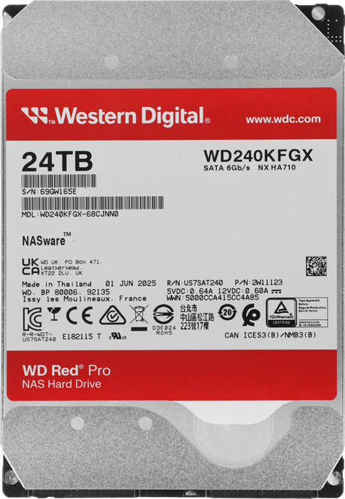Жесткий диск WD SATA-III 24TB WD240KFGX NAS Red Pro (7200rpm) 512Mb 3.5" WD240KFGX