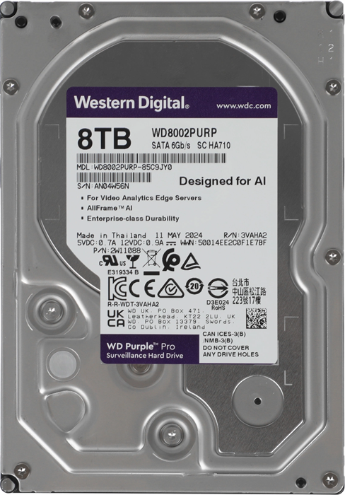 Жесткий диск WD SATA-III 8TB WD8002PURP Surveillance Purple Pro (7200rpm) 256Mb 3.5" WD8002PURP