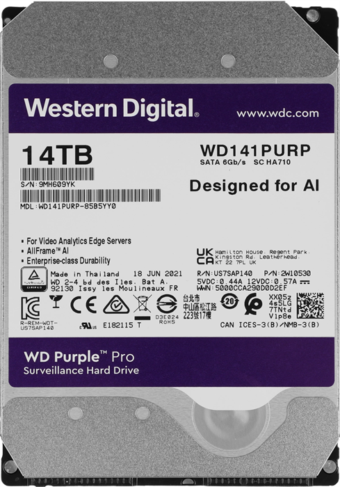 Жесткий диск WD SATA-III 14TB WD141PURP Surveillance Purple Pro (7200rpm) 512Mb 3.5" WD141PURP