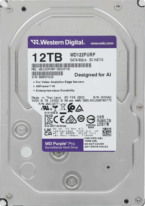 Жесткий диск WD SATA-III 12TB WD122PURP Surveillance Purple Pro (7200rpm) 256Mb 3.5" WD122PURP