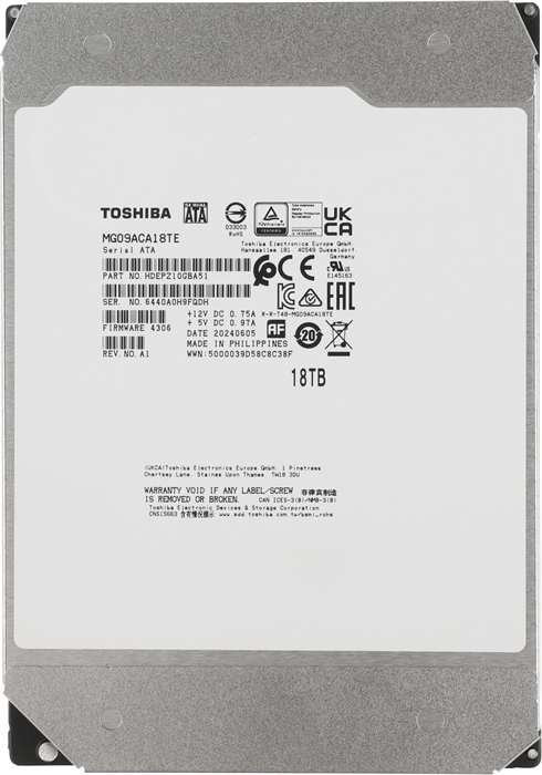 Жесткий диск Toshiba SATA-III 18TB MG09ACA18TE Server Enterprise Capacity 512E (7200rpm) 512Mb 3.5" MG09ACA18TE