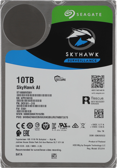 Жесткий диск Seagate SATA-III 10TB ST10000VE001 Surveillance SkyHawkAI 512E (7200rpm) 256Mb 3.5" ST10000VE001