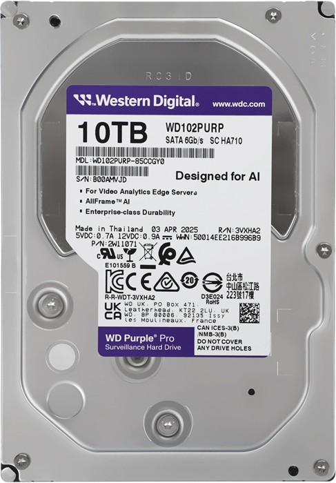 Жесткий диск WD SATA-III 10TB WD102PURP Surveillance Purple Pro (7200rpm) 512Mb 3.5" WD102PURP