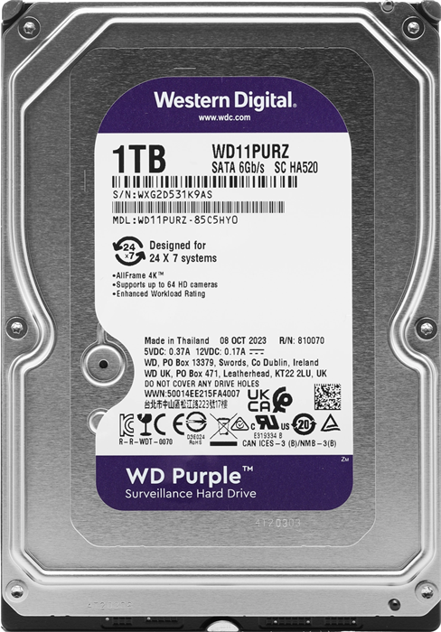 Жесткий диск WD SATA-III 1TB WD11PURZ Surveillance Purple (5400rpm) 64Mb 3.5" WD11PURZ