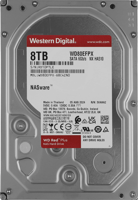 Жесткий диск WD SATA-III 8TB WD80EFPX NAS Red Plus (5640rpm) 256Mb 3.5" WD80EFPX
