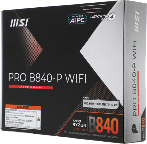 Материнская плата MSI PRO B840-P WIFI Socket AM5 AMD B840 4xDDR5 ATX AC`97 8ch(7.1) 2.5Gg RAID+HDMI PRO B840-P WIFI