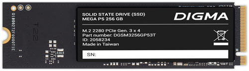 Накопитель SSD Digma PCIe 3.0 x4 256GB DGSM3256GP53T Mega P5 M.2 2280 DGSM3256GP53T