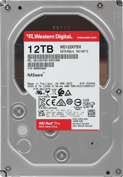 Жесткий диск WD SATA-III 12TB WD122KFBX NAS Red Pro (7200rpm) 512Mb 3.5" WD122KFBX