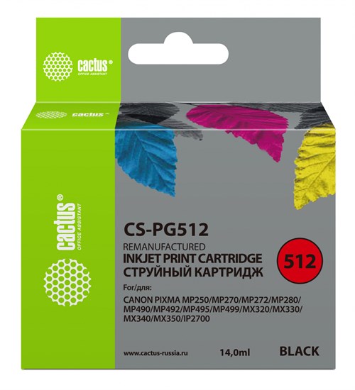 Картридж струйный Cactus CS-PG512 PG-512 черный (15мл) для Canon Pixma iP2700/MP240/MP250/MP260/MP27 CS-PG512