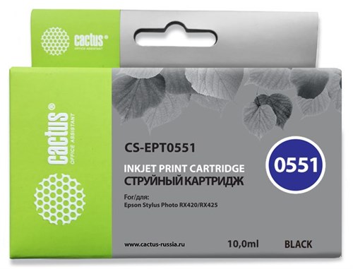Картридж струйный Cactus CS-EPT0551 T0551 черный (10мл) для Epson Stylus RX520/Stylus Photo R240 с ч CS-EPT0551