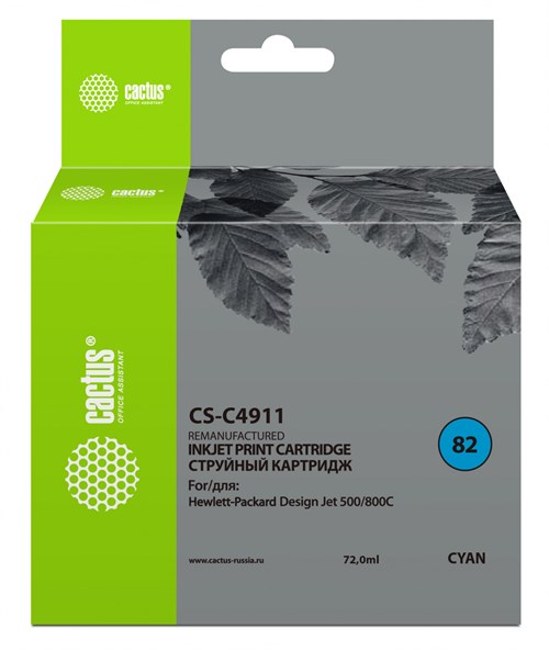 Картридж струйный Cactus CS-C4911 №82 голубой (72мл) для HP DJ 500/800C с чипом CS-C4911