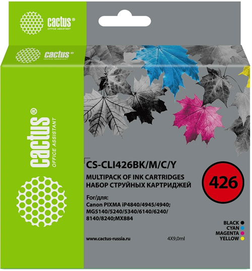 Картридж струйный Cactus CS-CLI426BK/M/C/Y CLI-426 черный/голубой/желтый/пурпурный набор (36мл) для  CS-CLI426BK/M/C/Y