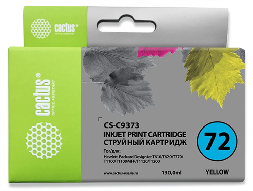 Картридж струйный Cactus CS-C9373 №72 фото желтый (130мл) для HP DJ T610/T620/T770/T1100/T1100/T1120 CS-C9373