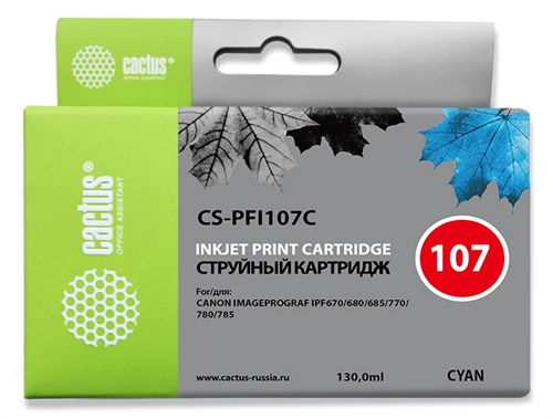 Картридж струйный Cactus CS-PFI107C PFI-107 C синий (130мл) для Canon IP iPF670/iPF680/iPF685/iPF770 CS-PFI107C