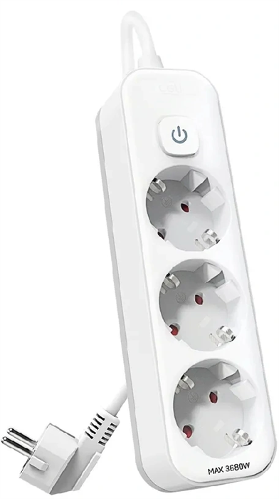 Сетевой фильтр Deli ET432 3м (3 розетки) белый (пакет ПЭ) ET432