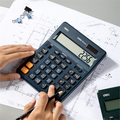 Калькулятор настольный Deli EM888F-blue синий 12-разр. EM888F-BLUE