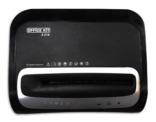 Шредер Office Kit S218 (1,9x13) черный (секр.P-5) фрагменты 22лист. 30лтр. скрепки скобы пл.карты CD OK1913S218