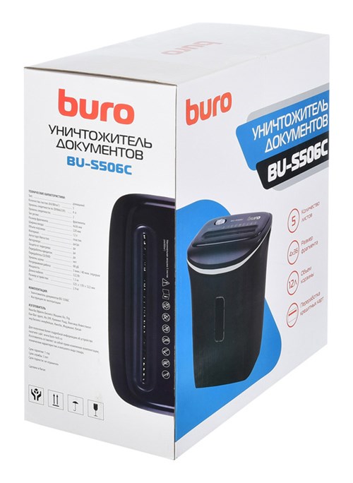 Шредер Buro Home BU-S506C черный (секр.P-4) фрагменты 5лист. 12лтр. пл.карты BU-S506C