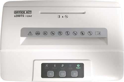 Шредер Office Kit S200TS 0,8x2 белый (секр.P-7) фрагменты 6лист. 25лтр. скобы пл.карты CD OK0802S200