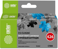 Картридж струйный Cactus CS-CLI426C CLI-426C голубой (9мл) для Canon Pixma MG5140/5240/6140/8140/MX8 CS-CLI426C