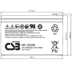 Батарея для ИБП CSB HR1224W F2 F1 12В 6Ач 40237