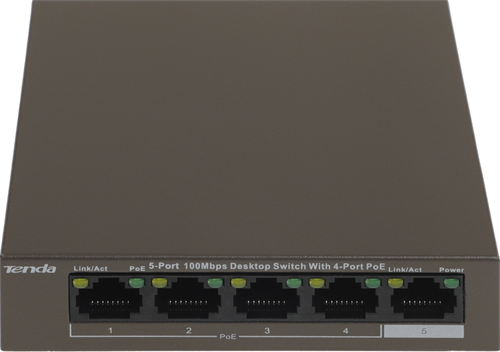 Коммутатор Tenda TEF1105P-4-63W (L2) 5x100Мбит/с 4PoE 58W неуправляемый TEF1105P-4-63W