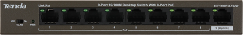 Коммутатор Tenda TEF1109P-8-102W (L2) 9x100Мбит/с 8PoE 92W неуправляемый TEF1109P-8-102W