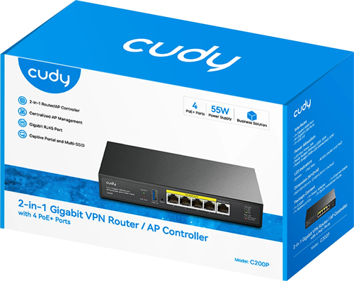 Контроллер Cudy C200P 10/100/1000BASE-TX черный C200P