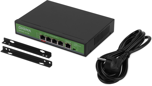 Коммутатор Digma DSP204G-1G-T80 (L2) 5x1Гбит/с 4PoE 4PoE+ 1PoE++ 80W неуправляемый DSP204G-1G-T80