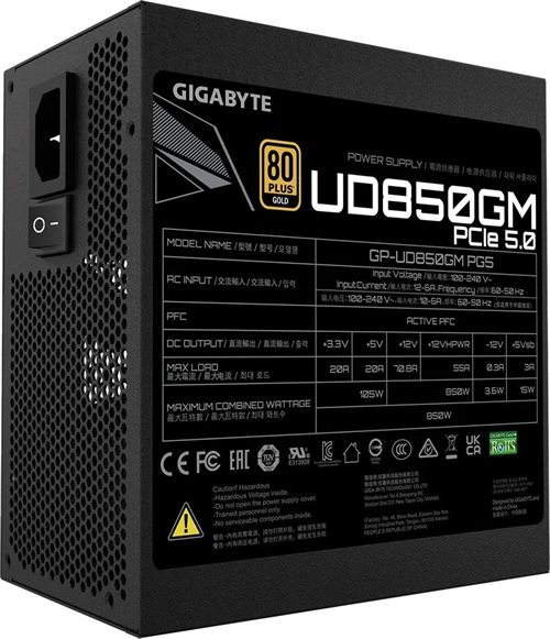 Блок питания Gigabyte ATX 850W GP-UD850GM PG5 Gen.5 80+ gold (20+4pin) APFC 120mm fan 8xSATA Cab Man 28200-U85GP-2EUR