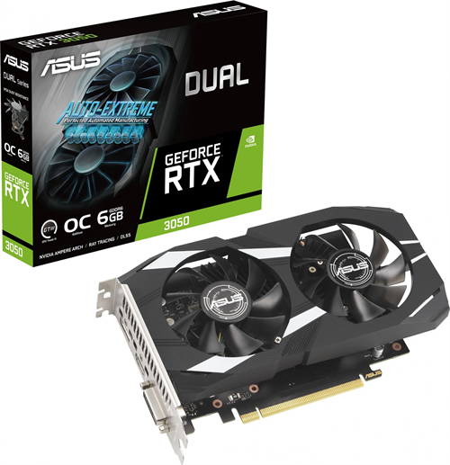Видеокарта Asus PCI-E 4.0 DUAL-RTX3050-O6G NVIDIA GeForce RTX 3050 6Gb 96bit GDDR6 1507/14000 DVIx1  DUAL-RTX3050-O6G