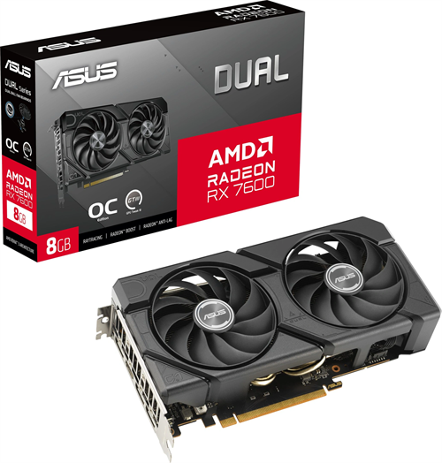 Видеокарта Asus PCI-E 4.0 DUAL-RX7600-O8G-EVO AMD Radeon RX 7600 8Gb 128bit GDDR6 2280/18000 HDMIx1  DUAL-RX7600-O8G-EVO