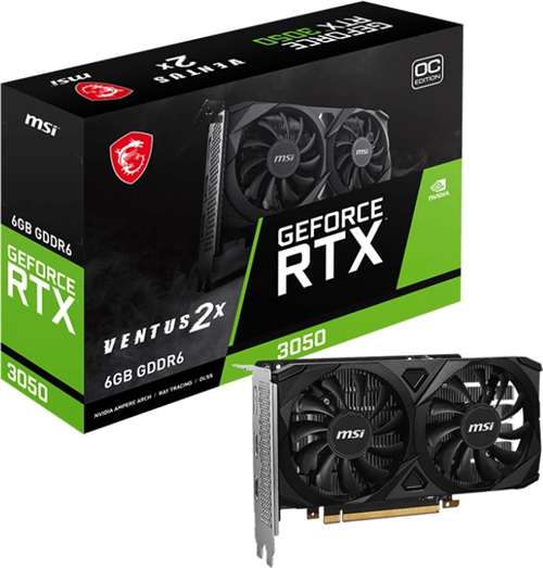 Видеокарта MSI PCI-E 4.0 RTX 3050 VENTUS 2X E 6G OC NVIDIA GeForce RTX 3050 6Gb 96bit GDDR6 1492/140 RTX 3050 VENTUS 2X E 6G OC