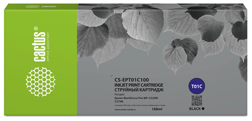 Картридж струйный Cactus CS-EPT01C100 T01C1 черный пигментный (188мл) для Epson WorkForce Pro WF-C52 CS-EPT01C100