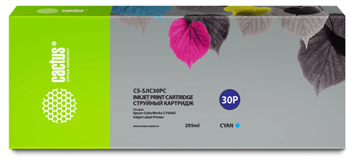 Картридж струйный Cactus CS-SJIC30PC C33S020640 голубой (295мл) для Epson ColorWorks TM-C7500G с чип CS-SJIC30PC