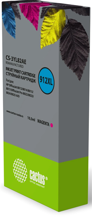 Картридж струйный Cactus CS-3YL82AE 912XL пурпурный (10.5мл) для HP OfficeJet 8012/8014/8015/8017;Of CS-3YL82AE