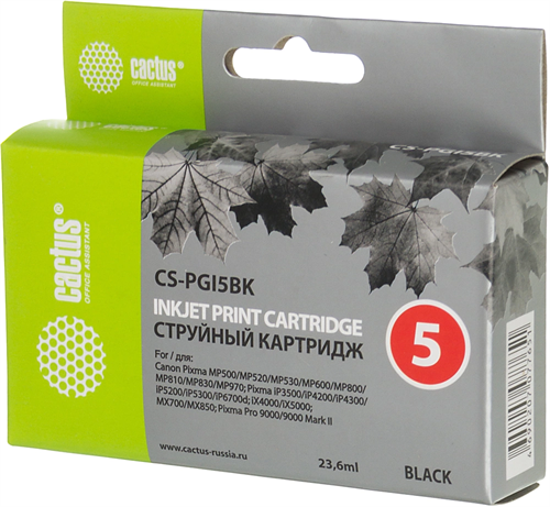 Картридж струйный Cactus CS-PGI5BK черный (23.6мл) для Canon Pixma MP470/MP500/MP520/MP530/MP600/MP8 CS-PGI5BK