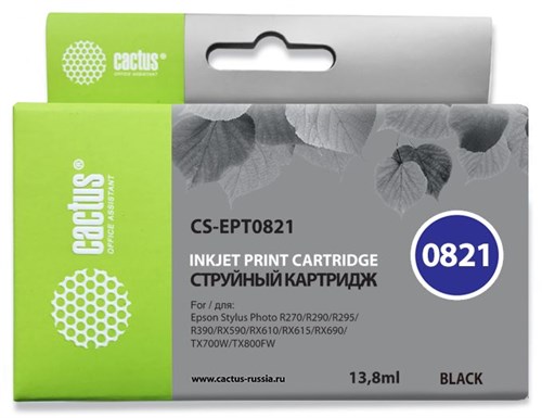 Картридж струйный Cactus CS-EPT0821 T0821 черный (13.8мл) для Epson Stylus Photo R270/290/RX590 с чи CS-EPT0821