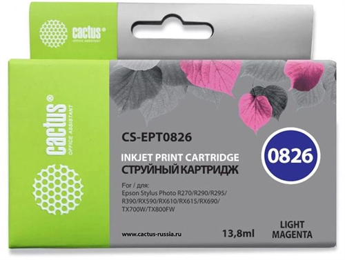 Картридж струйный Cactus CS-EPT0826 T0826 светло-пурпурный (13.8мл) для Epson Stylus Photo R270/290/ CS-EPT0826
