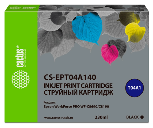 Картридж струйный Cactus CS-EPT04A140 T04A1 черный пигментный (230мл) для Epson WorkForce Pro WF-C81 CS-EPT04A140