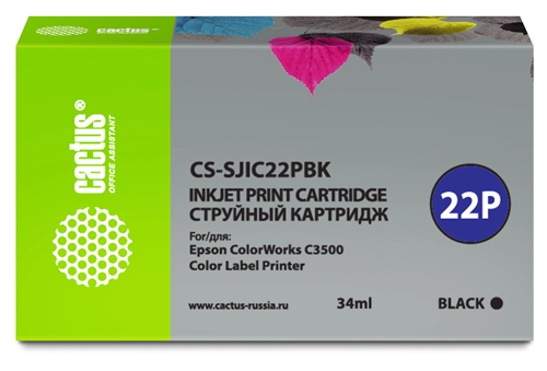 Картридж струйный Cactus CS-SJIC22PBK C33S020601 черный пигментный (34мл) для Epson ColorWorks C3500 CS-SJIC22PBK