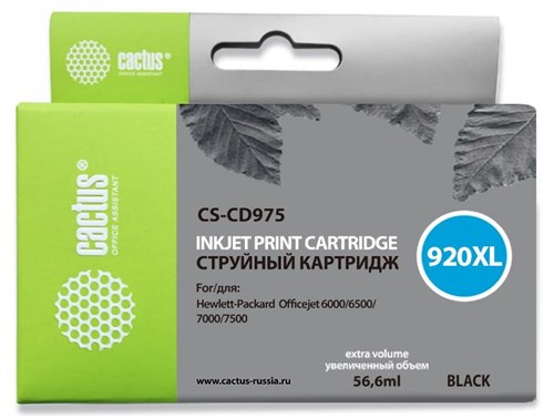 Картридж струйный Cactus CS-CD975 №920XL черный (56.6мл) для HP DJ 6000/6500/7000/7500 с чипом CS-CD975