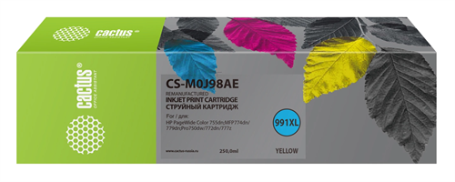 Картридж струйный Cactus CS-M0J98AE 991XL желт.пигм. (250мл) для HP PW 755dn/MFP774dn/779dn/Pro750dw CS-M0J98AE