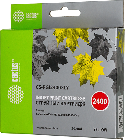 Картридж струйный Cactus CS-PGI2400XLY PGI-2400XLY желт.пигм. (20.4мл) для Canon MAXIFY iB4040/ МВ50 CS-PGI2400XLY