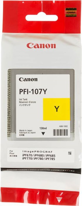 Картридж струйный Canon PFI-107Y 6708B001 желтый (130мл) для Canon iP F680/685/780/785 6708B001