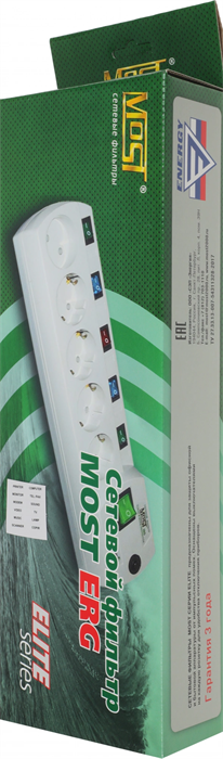 Сетевой фильтр Most ERG 5м (5 розеток) белый (коробка) MOST ERG 5 M БЕЛ