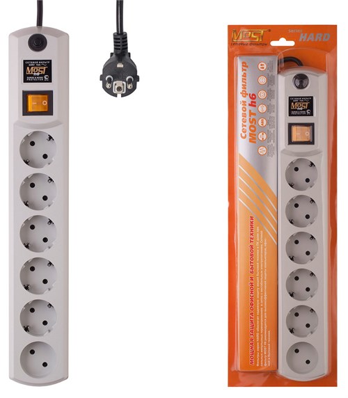 Сетевой фильтр Most H6 2м (6 розеток) белый (коробка) МОSТ H6-Б 2М
