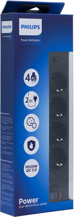 Сетевой фильтр Philips CHP4346BA/51 2м (4 розетки) черный (коробка) CHP4346BA/51
